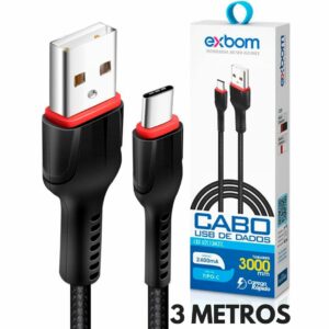 Cabo Tipo C Usb de Carregamento e Dados 2.4a  3 Metros