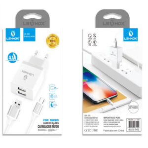 Carregador de Tomada com 2 Portas Usb e Cabo V8 4.1a
