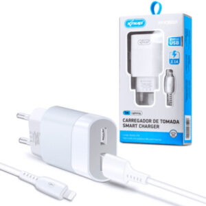 Carregador de Celular 5.1A com Selo Anatel 2 Portas Usb e Cabo Lightning