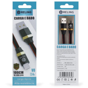 Cabo V8 Usb de Carregamento e Dados 2.4a com 1 Metro