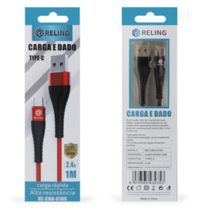 Cabo Type C Usb de Carregamento e Dados 2.4a  1 Metro